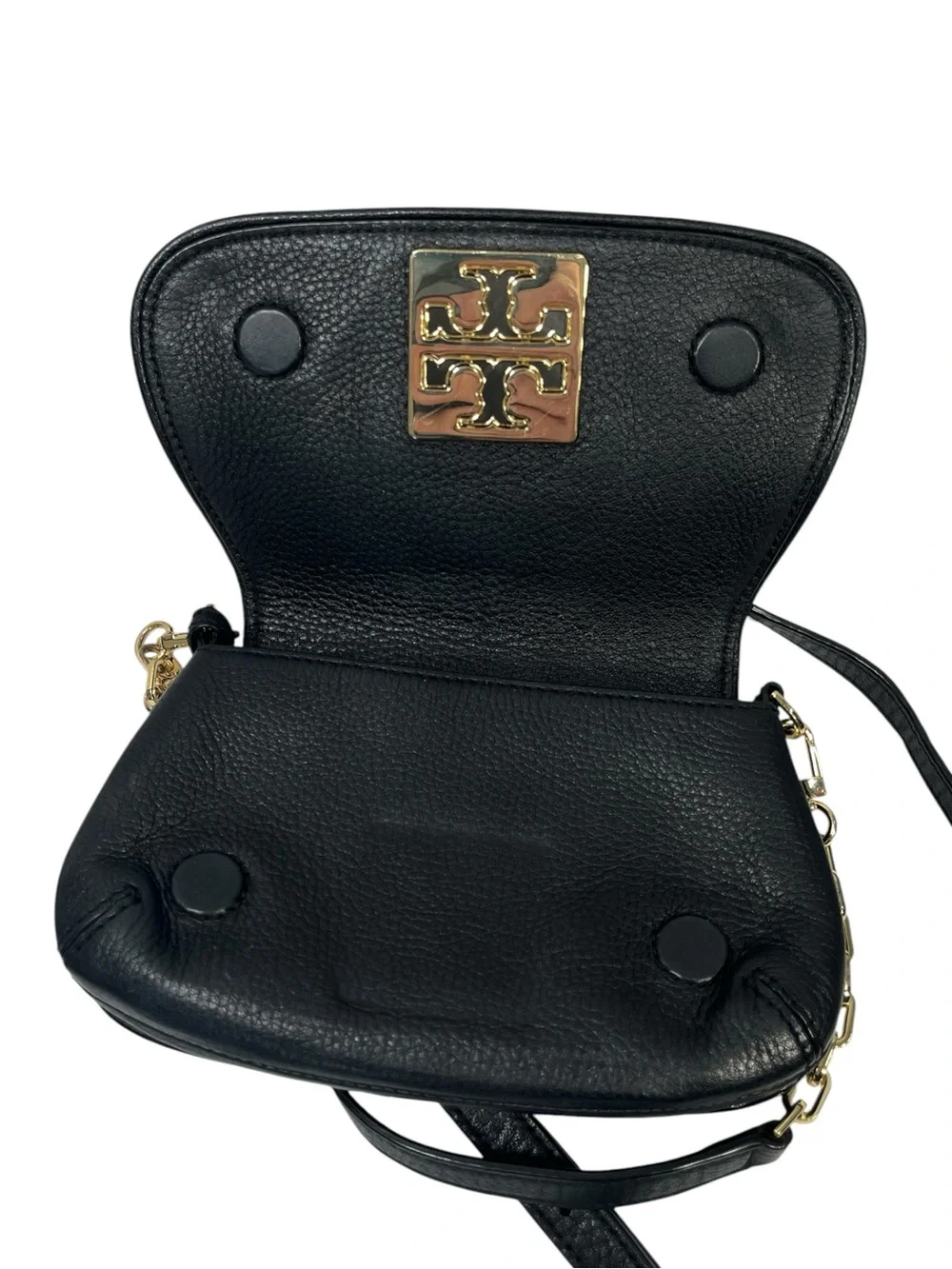 Tory Burch Britten Mini Pebbled Leather Crossbody Bag in Black / Gold